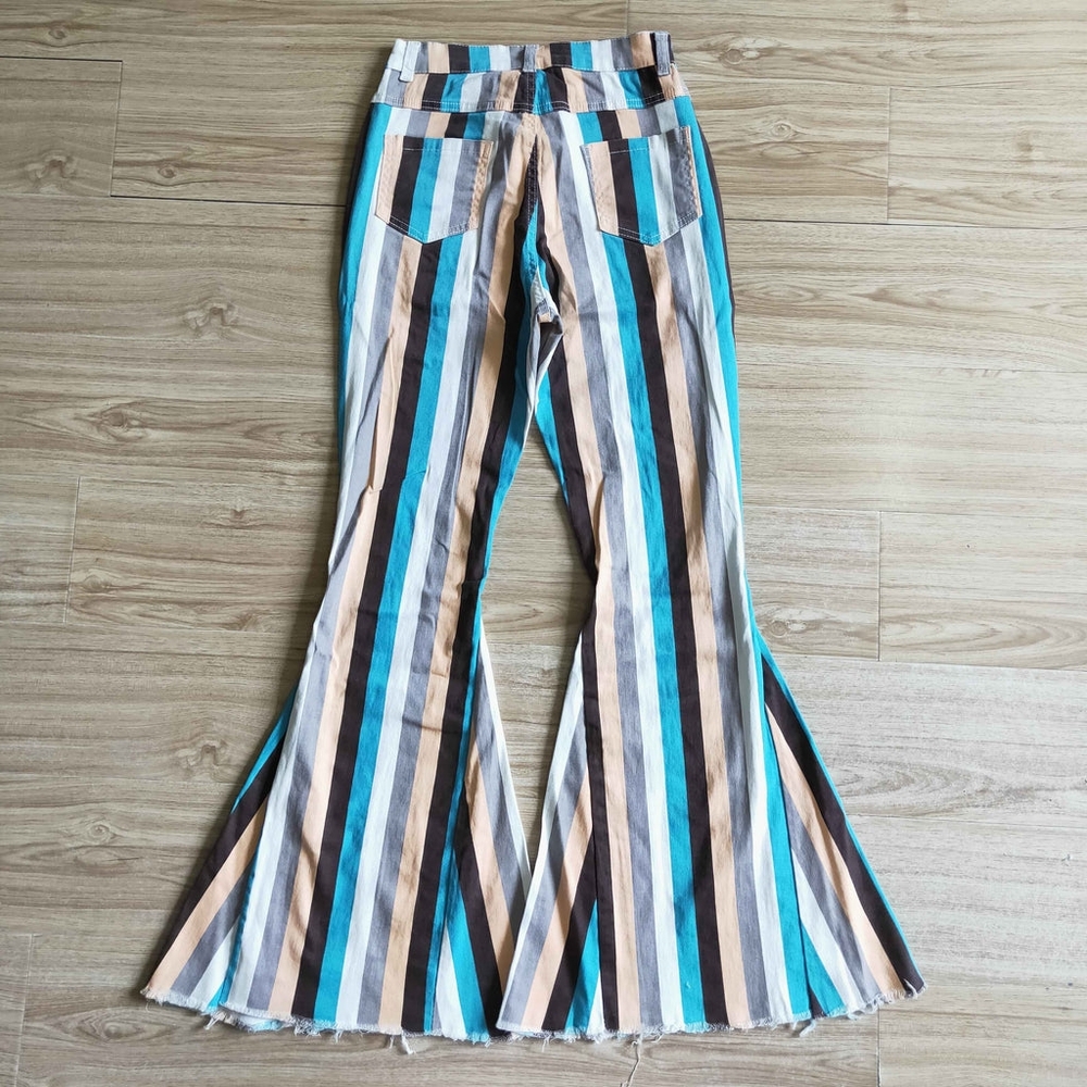 NWT Turquoise And Black Striped Flare Denim Jeans - Picture 3 of 3